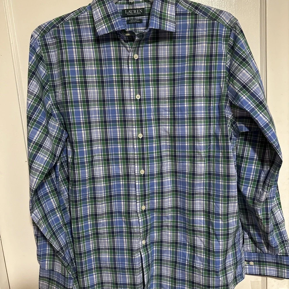 Lauren Ralph Lauren Shirt Mens L Sleeve Button Front Plaid Pocket